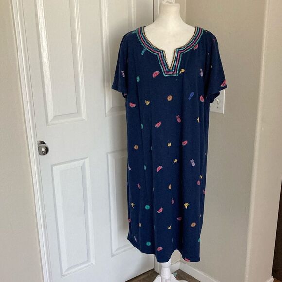 Talbots Colorful Embroidered Navy Dress Sz 2X - Picture 1 of 5